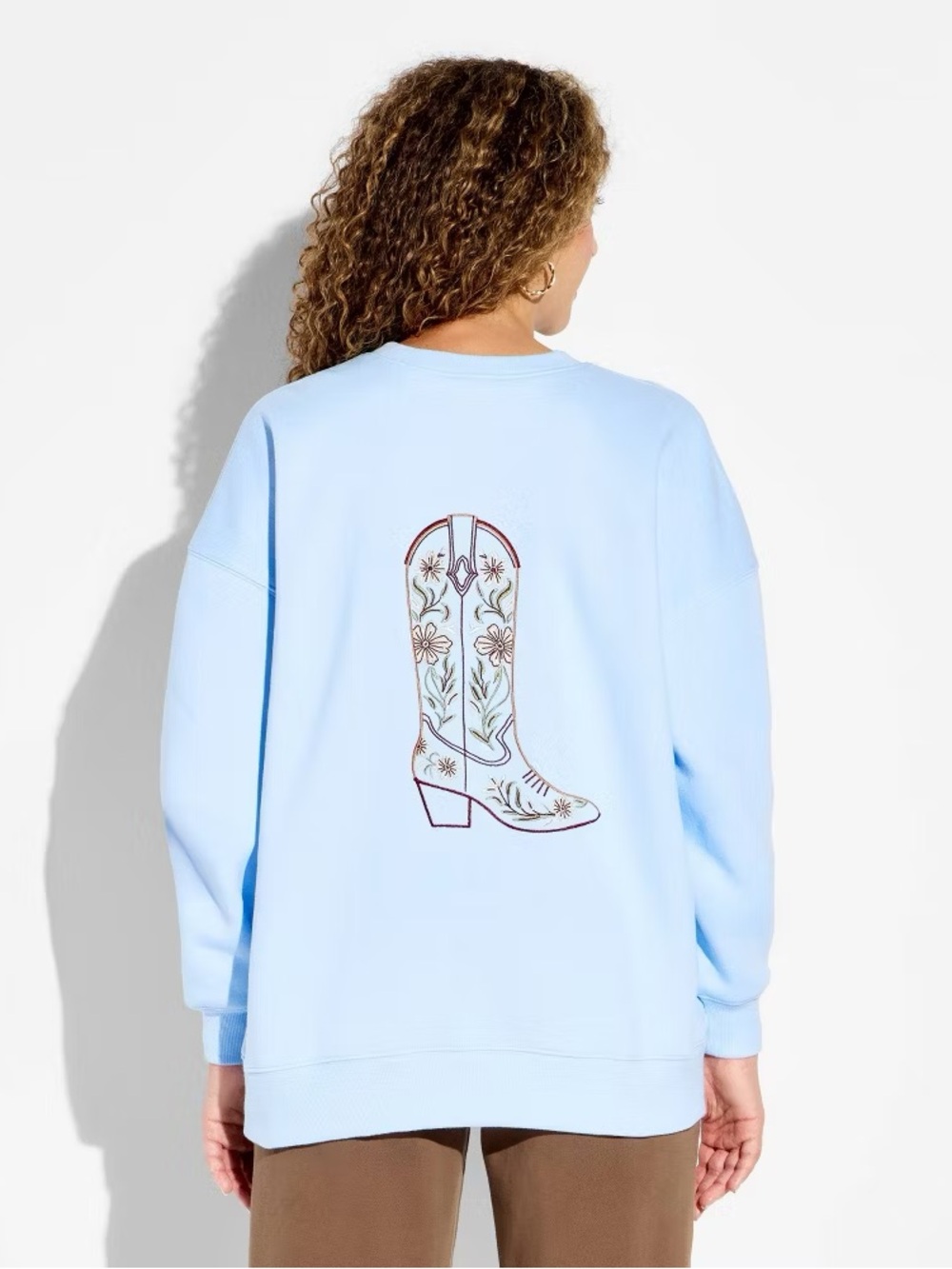 NWT wild fable Baby Blue Crewneck Sweatshirt with Embroidered Cowboy Boot XL